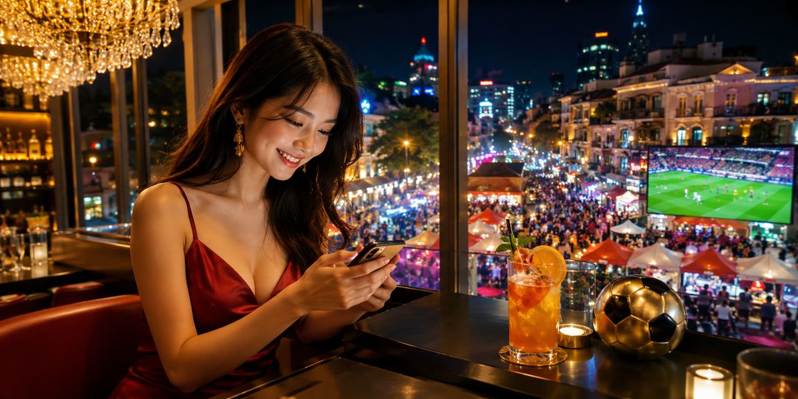 Người dùng tại chợ đêm Hà Nội dùng điện thoại truy cập tài khoản xsbdinh để kích hoạt voucher